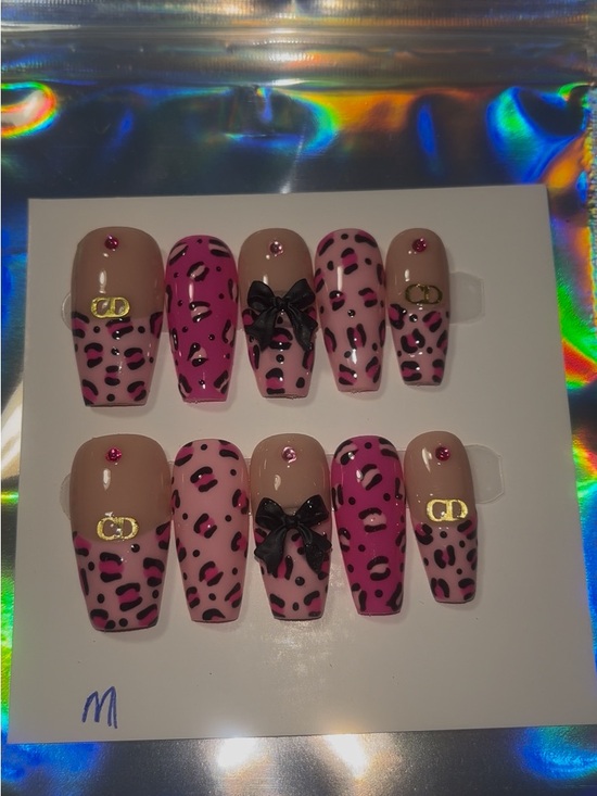 Hand Crafted Other - 10 PC Hand Crafted Pink Cheetah Nails NWT
